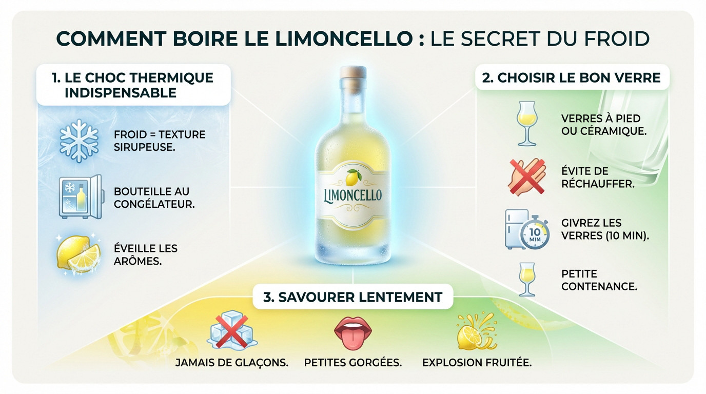 Verre de limoncello glacé servi traditionnellement sans glaçons