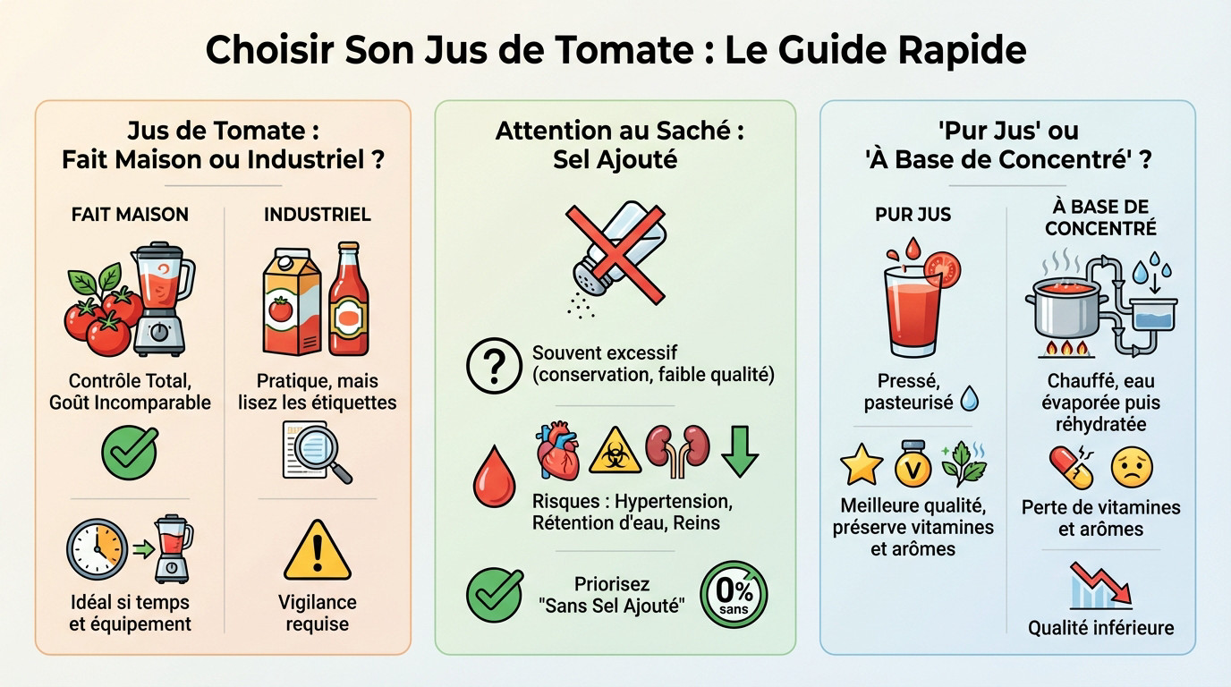 Infographie comparative pour bien choisir son jus de tomate entre fait maison et industriel