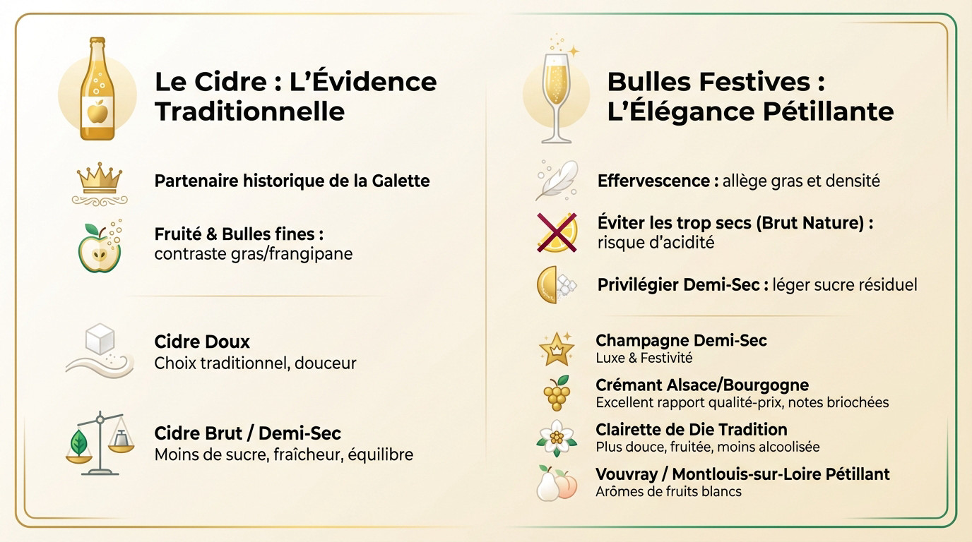 Infographie des meilleurs accords boissons et vins pour accompagner la galette des rois