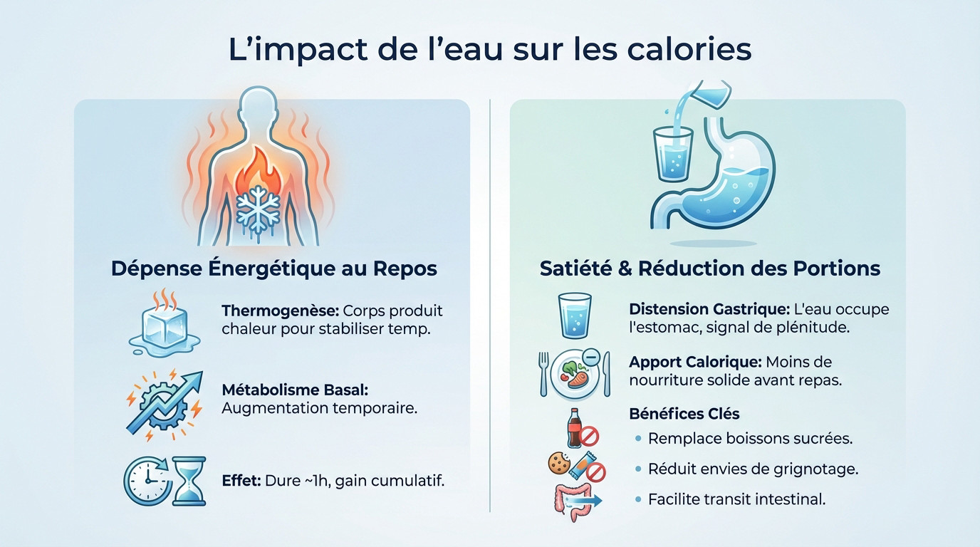 Verre d'eau fraîche avec des rondelles de citron pour illustrer l'impact sur les calories