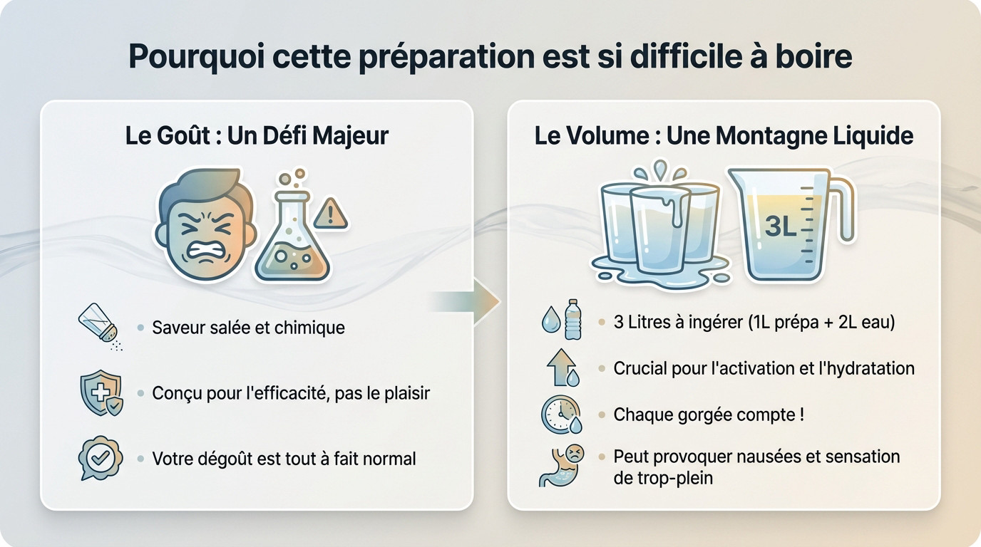 Personne ressentant de la difficulté face à un verre de préparation médicale Izinova