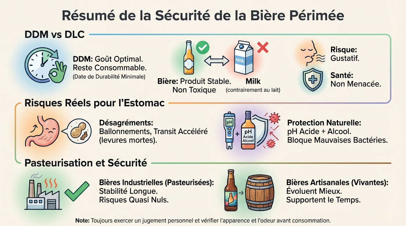 Résumé visuel sur la sécurité de la consommation de bière périmée
