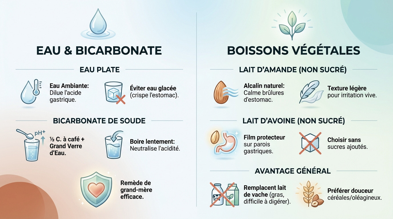 Verre d'eau et bicarbonate de soude pour soulager les maux d'estomac