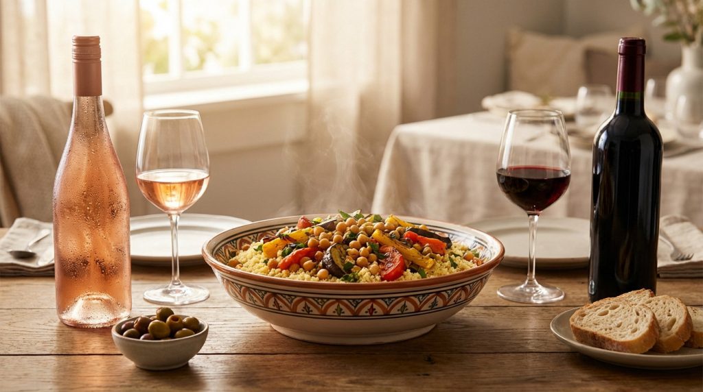 Accords mets et vins pour accompagner un couscous épicé avec rosé et rouge