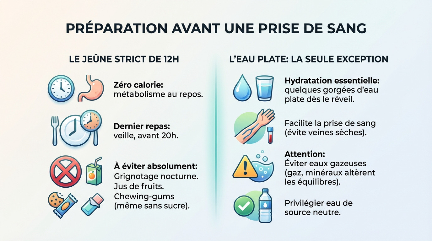Tasse de café vide et verre d'eau avant une prise de sang à jeun