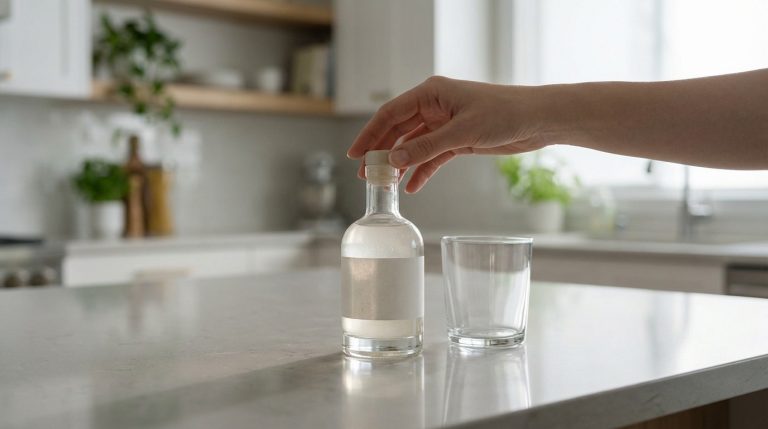 Flacon d'argent colloïdal 20 ppm sur fond blanc, illustrant ses propriétés antibactériennes