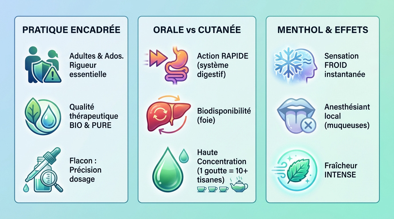 Règles de consommation orale de l'huile essentielle de menthe poivrée